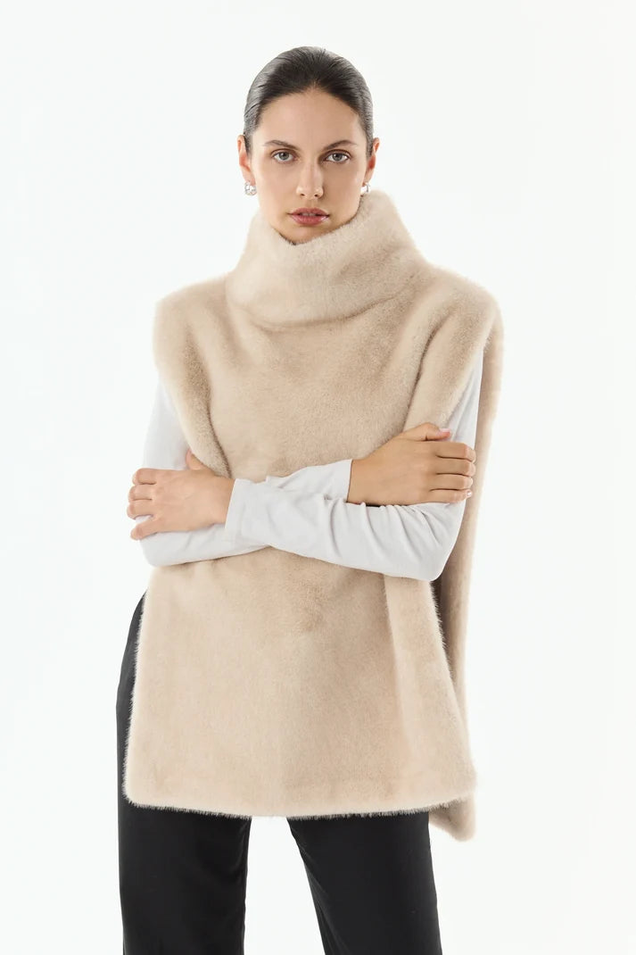 Ivory Faux Fur Sleeveless Vest