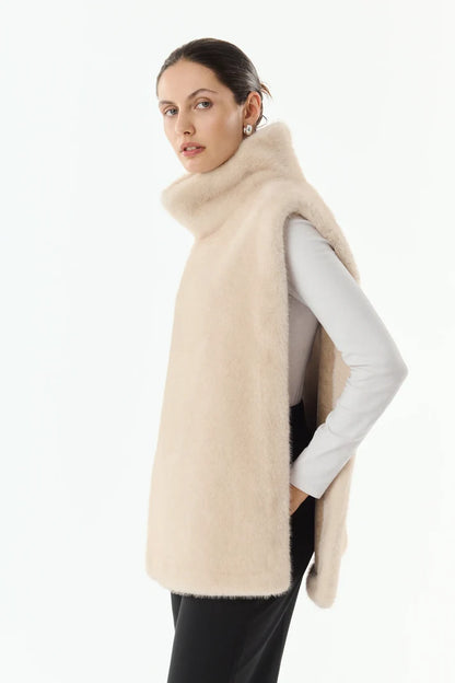 Ivory Faux Fur Sleeveless Vest