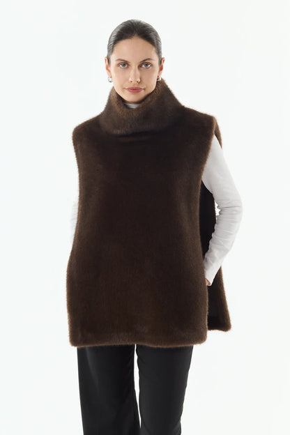 Ivory Faux Fur Sleeveless Vest