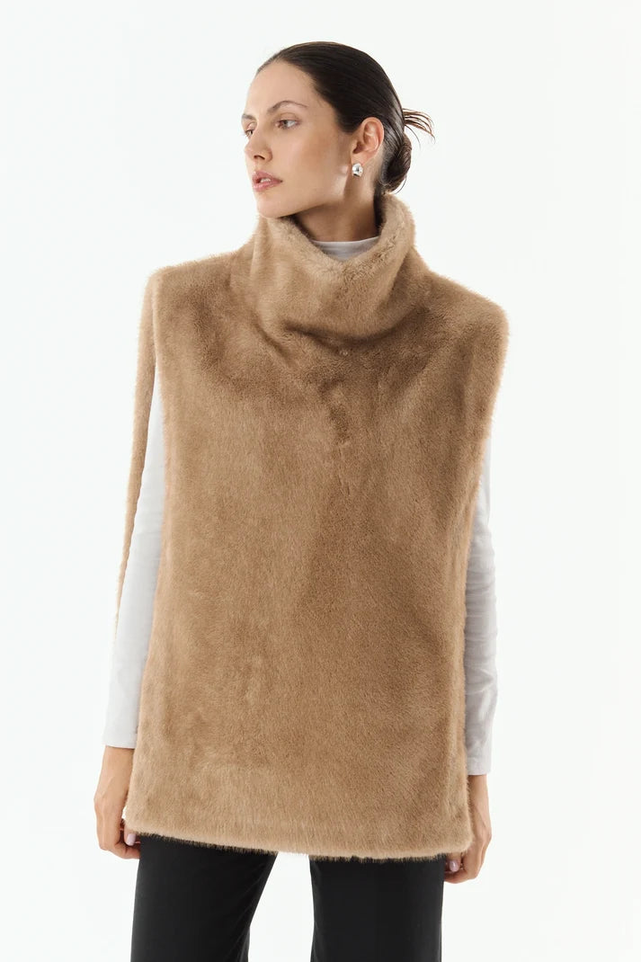 Ivory Faux Fur Sleeveless Vest