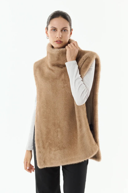 Ivory Faux Fur Sleeveless Vest