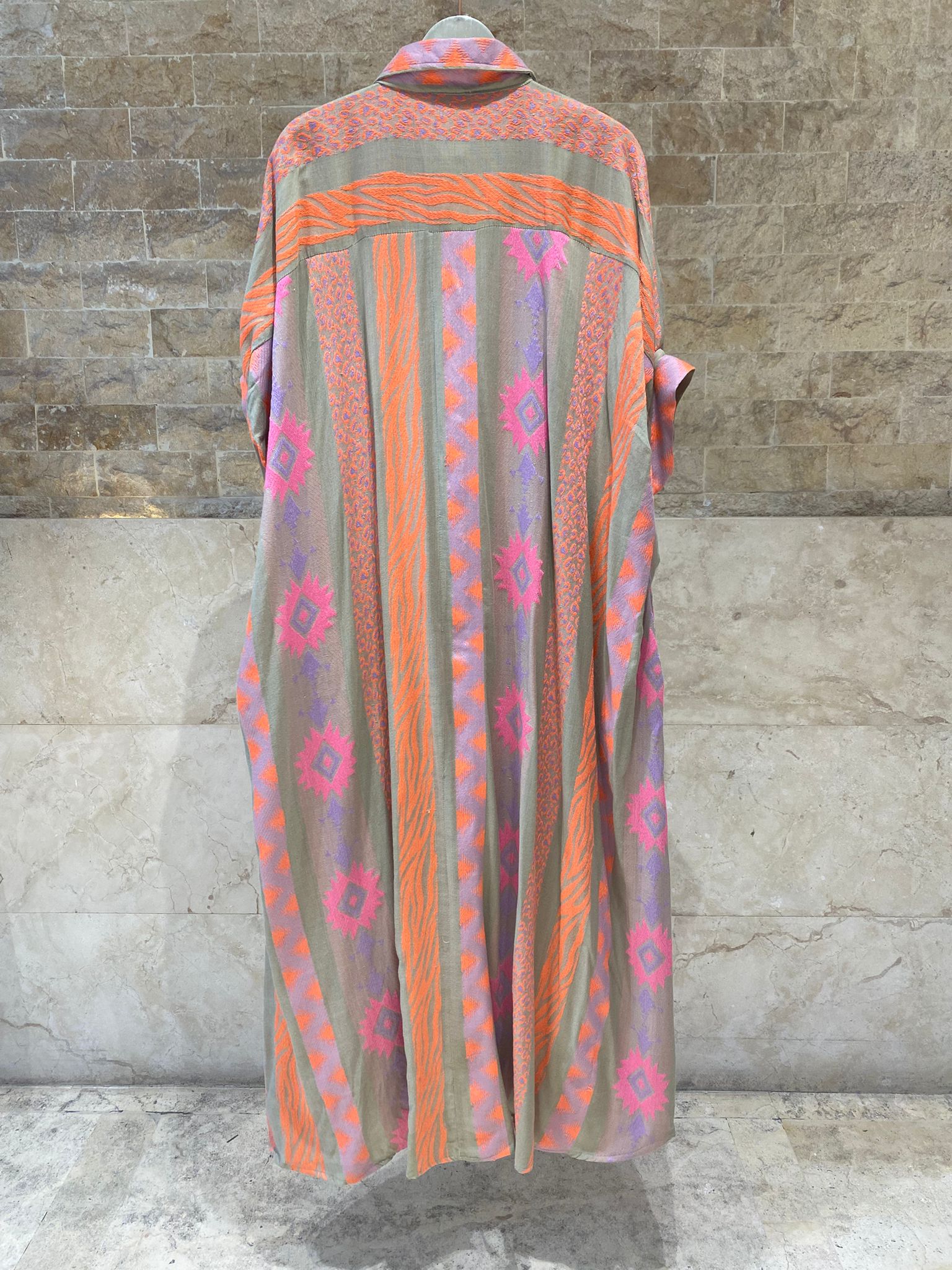 Icaria Fluor Geometric Ikat Patterned Oversized Dress - Brown Loft