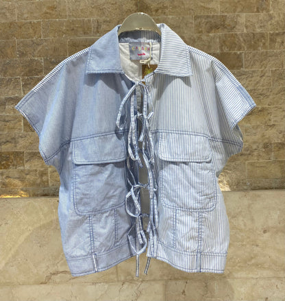 Ishita Pinstriped Shirt Jacket - Brown Loft