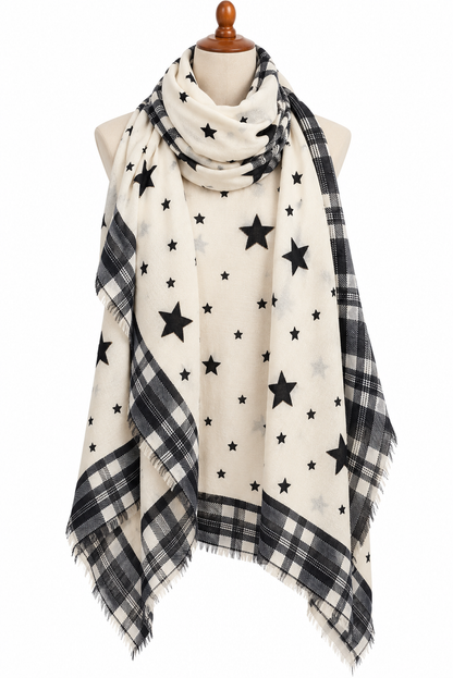 C23455 Star Border Checkered Scarf