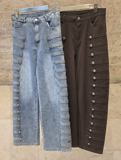 Button-Detail Wide-Leg Jeans JM22852