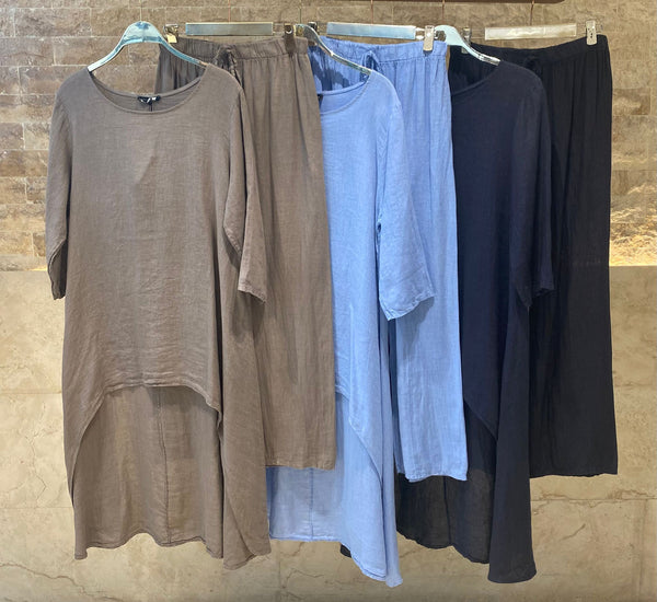 Oversized Linen Shirt and Wide Leg Pants Set - JY14777