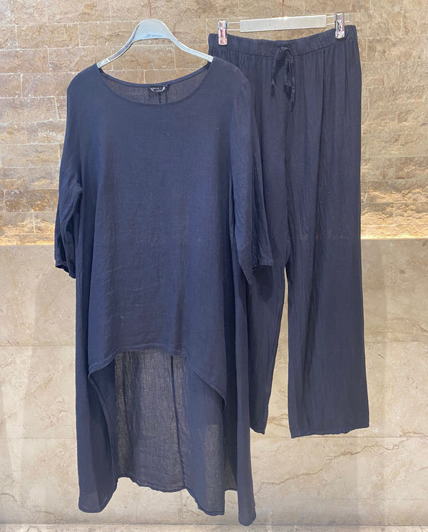 Oversized Linen Shirt and Wide Leg Pants Set - JY14777