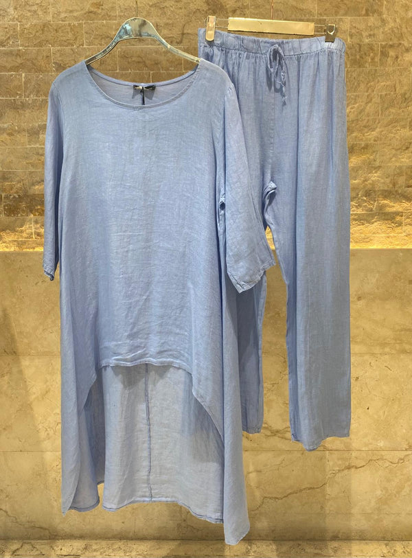 Oversized Linen Shirt and Wide Leg Pants Set - JY14777