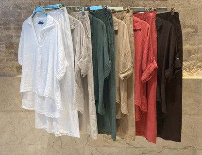 JY17737 Oversized Linen Set - Brown Loft