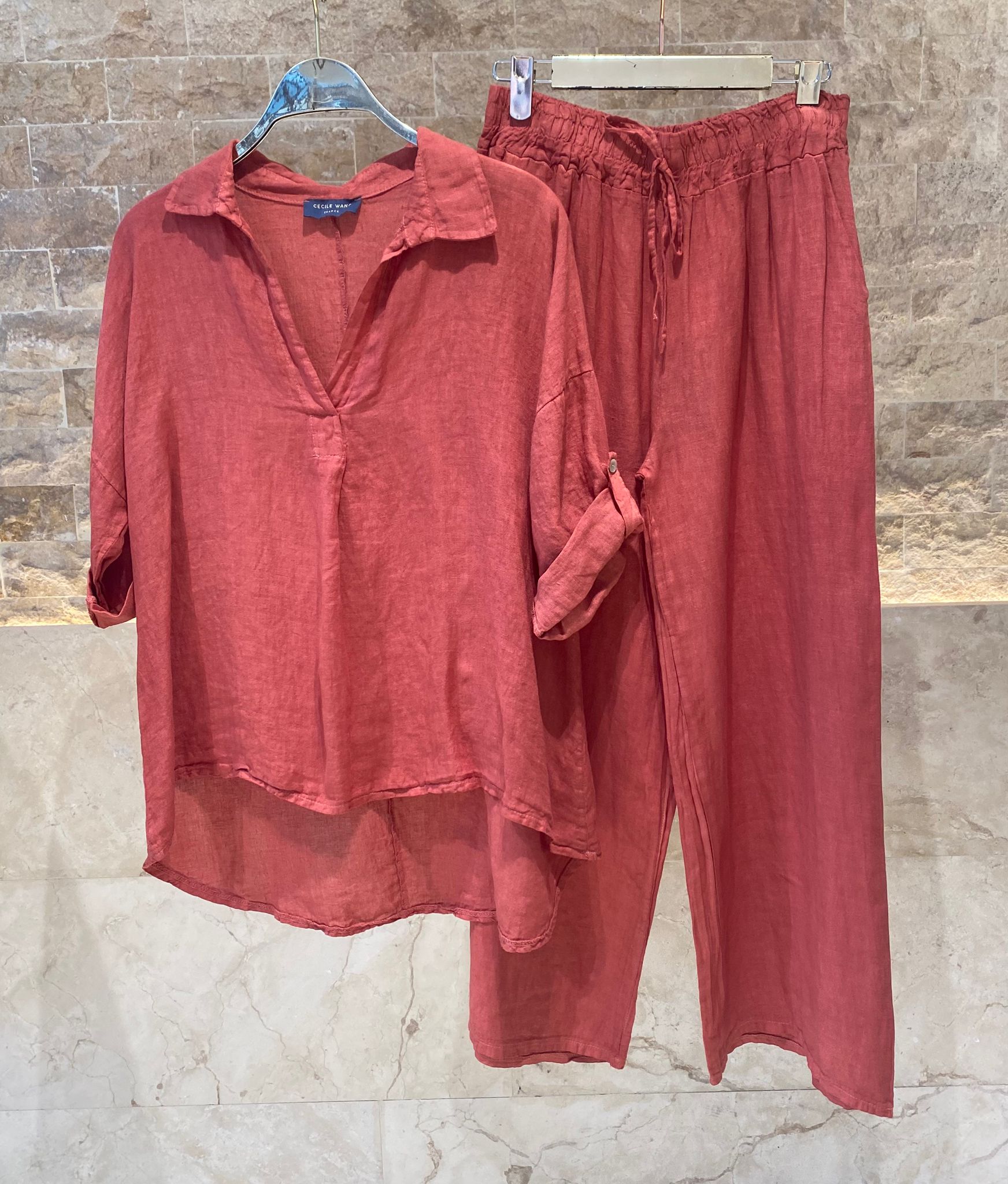 JY17737 Oversized Linen Set - Brown Loft