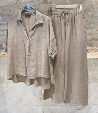 JY17737 Oversized Linen Set - Brown Loft