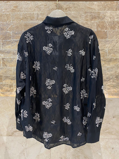 Jessy Beads/Pearls Detailed Sheer Shirt قميص شفاف مزين بالخرز/اللؤلؤ - Brown Loft