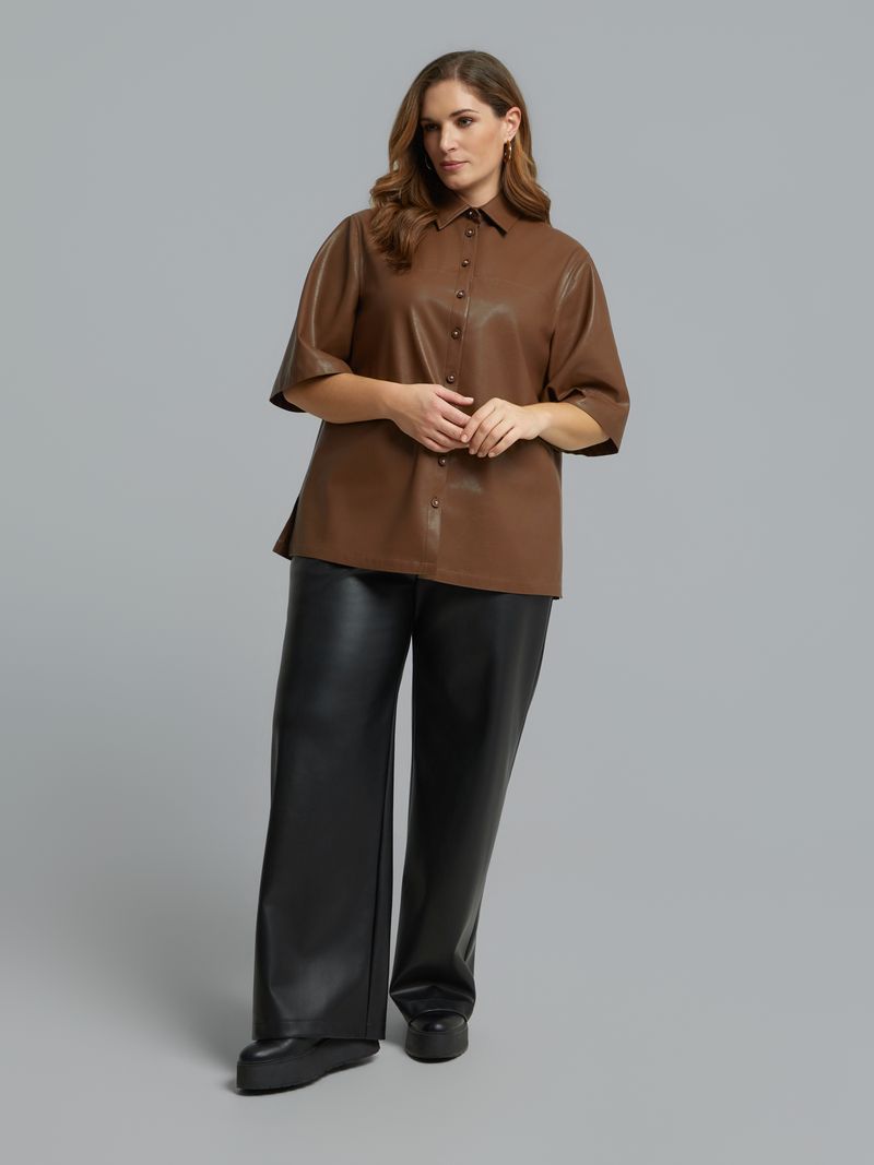Faux Leather Button-Up Shirt 8601.3010