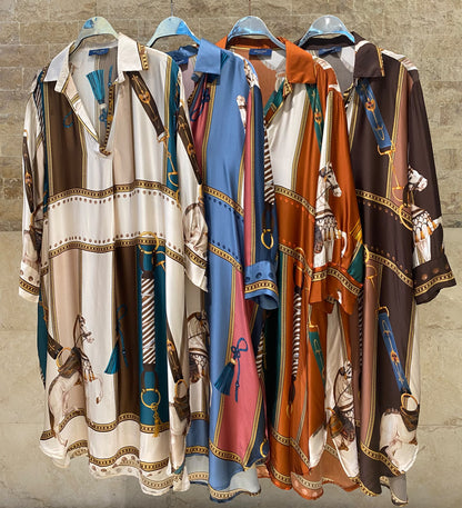 KD6120VS-2 Equestrian Print Satin Oversized Dress