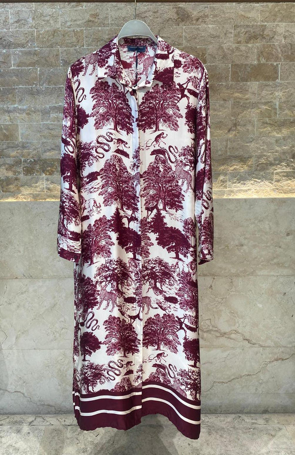 KD6255VS  Safari Print Oversized Satin Long Dressفستان طويل من الساتان بطبعات سفاري