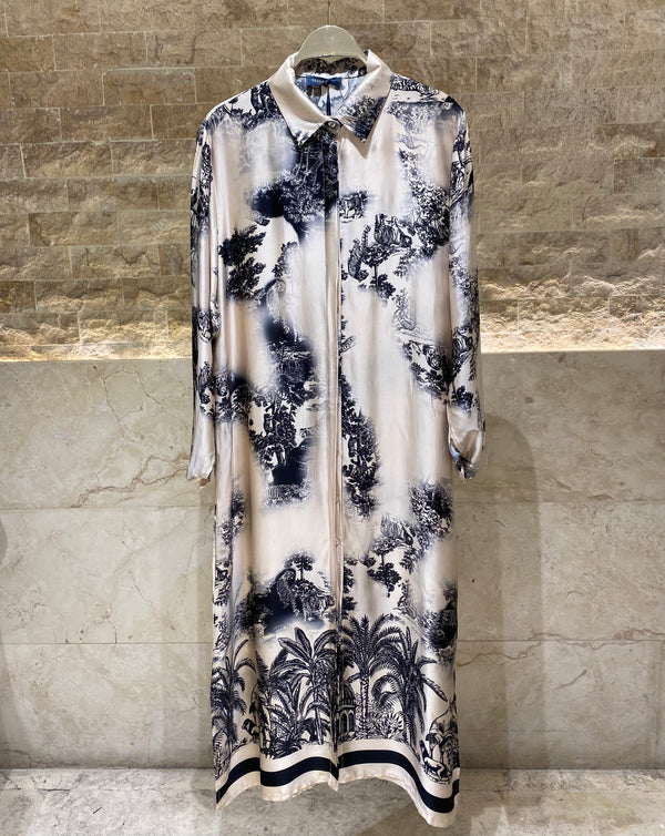 KD6255VS Jungle Print Satin Long Dress فستان طويل من الساتان بطبعة الغابة