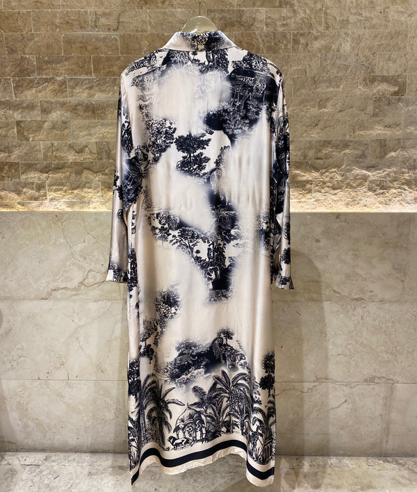 KD6255VS Jungle Print Satin Long Dress فستان طويل من الساتان بطبعة الغابة