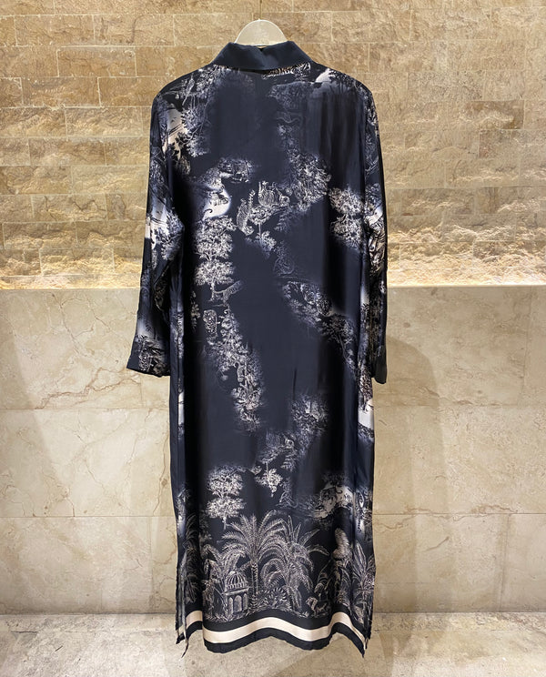 KD6255VS Jungle Print Satin Long Dress فستان طويل من الساتان بطبعة الغابة