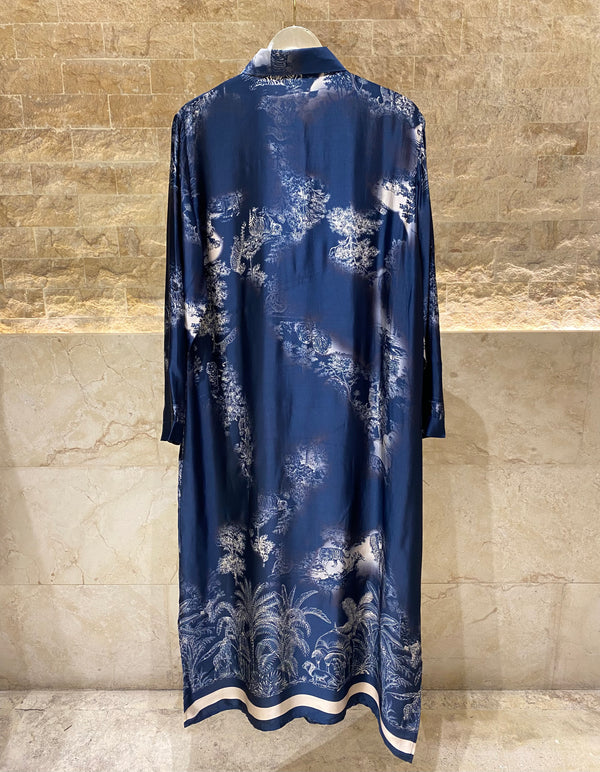 KD6255VS Jungle Print Satin Long Dress فستان طويل من الساتان بطبعة الغابة