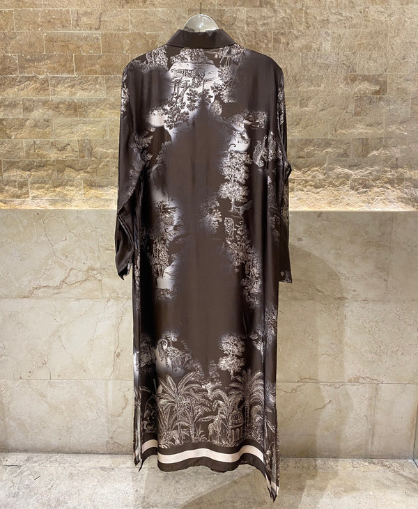 KD6255VS Jungle Print Satin Long Dress فستان طويل من الساتان بطبعة الغابة