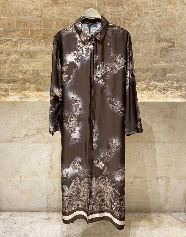 KD6255VS Jungle Print Satin Long Dress فستان طويل من الساتان بطبعة الغابة