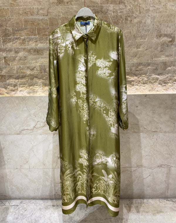 KD6255VS Jungle Print Satin Long Dress فستان طويل من الساتان بطبعة الغابة