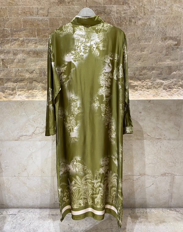KD6255VS Jungle Print Satin Long Dress فستان طويل من الساتان بطبعة الغابة