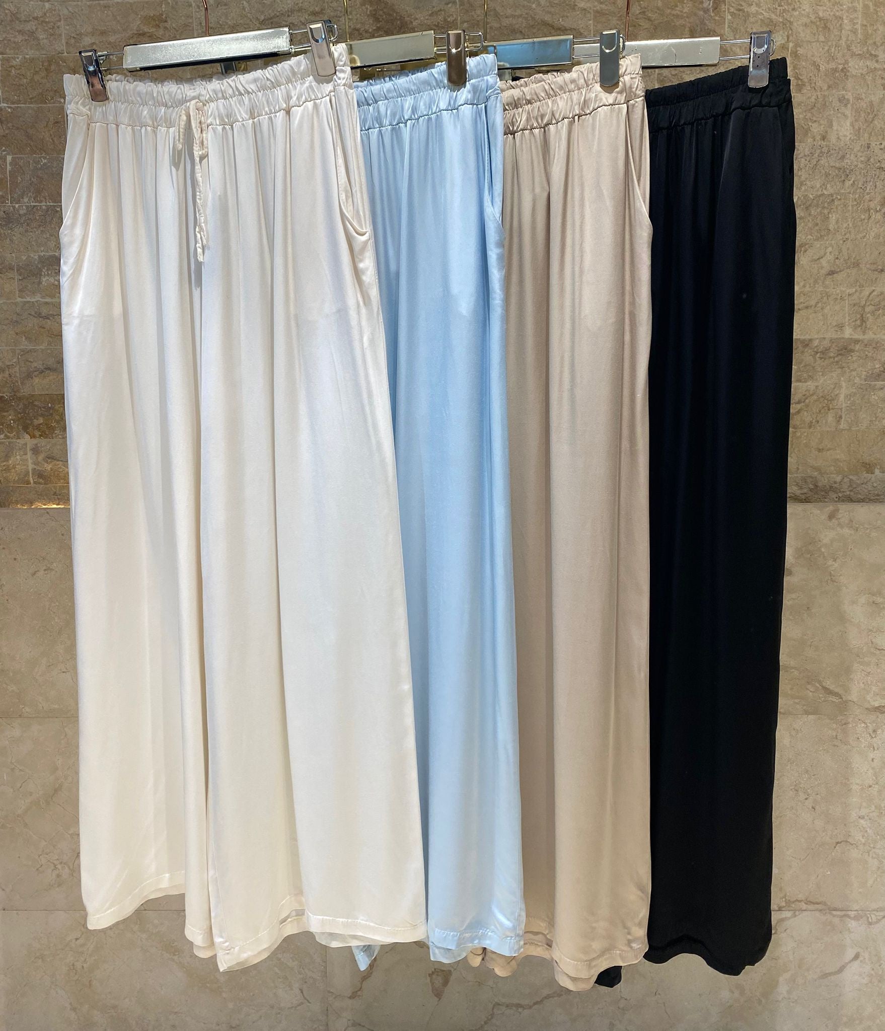 KD6637VS-U Wide Leg Satin Viscose Pants - Brown Loft