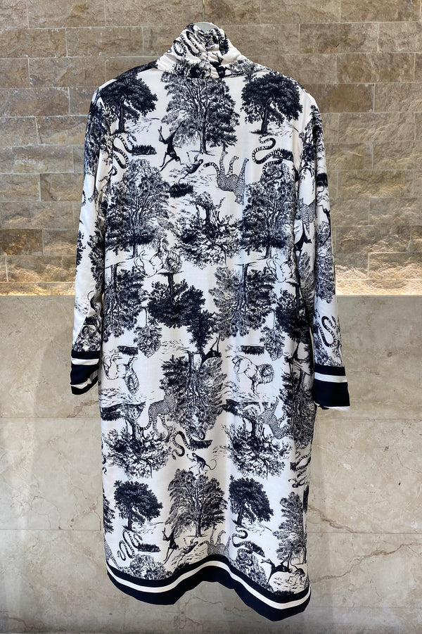KD7182TN  Safari Print Satin Long Cardigan كارديجان طويل من الساتان بطبعة سفاري