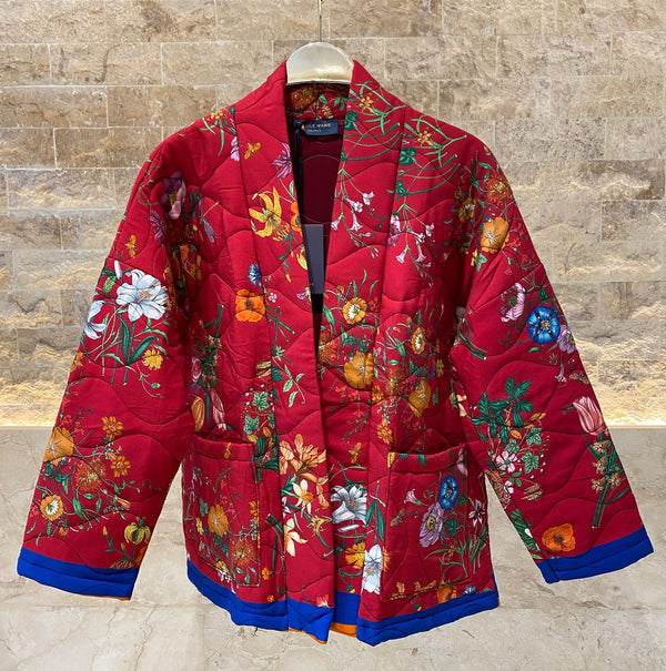 KD7280-10 Quilted Floral Printed Jacket سترة مبطنة بطبعات الأزهار