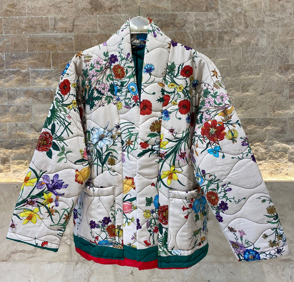 KD7280-10 Quilted Floral Printed Jacket سترة مبطنة بطبعات الأزهار