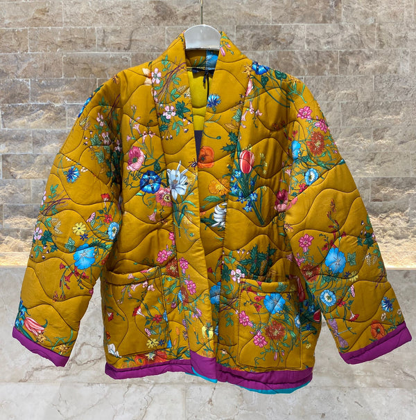 KD7280-10 Quilted Floral Printed Jacket سترة مبطنة بطبعات الأزهار