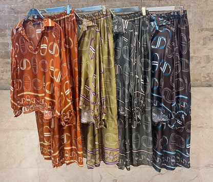 KD7365/6637VS-43 Chain Link Pattern Satin Shirt and Pants