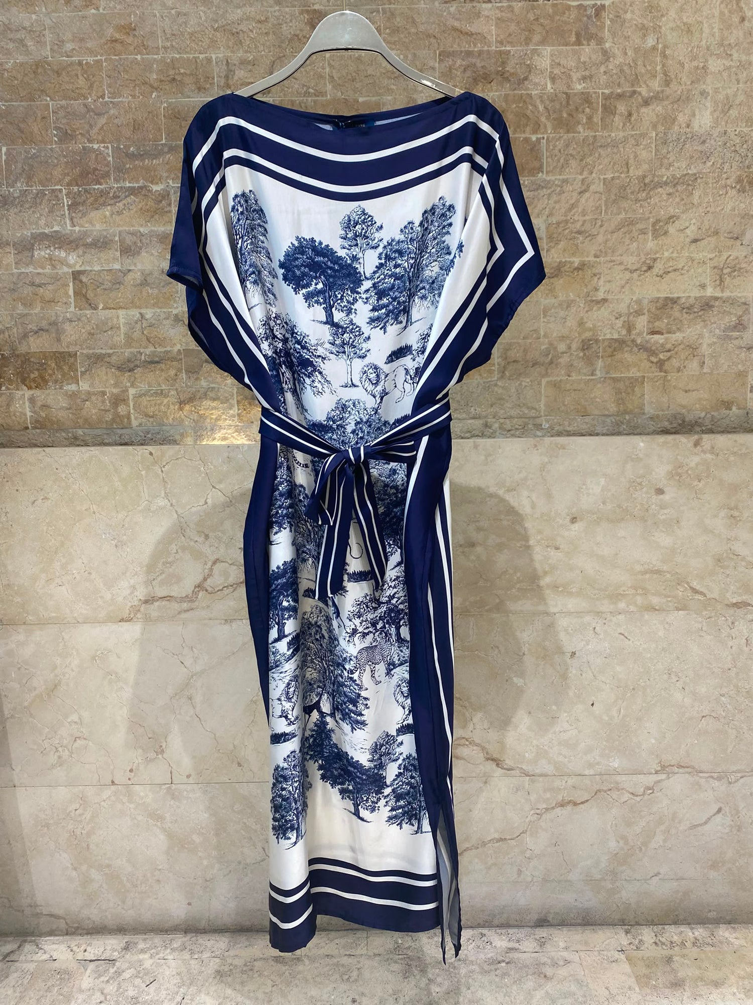 KD7850VS-2 Jungle Inspired Satin Kaftan Dress