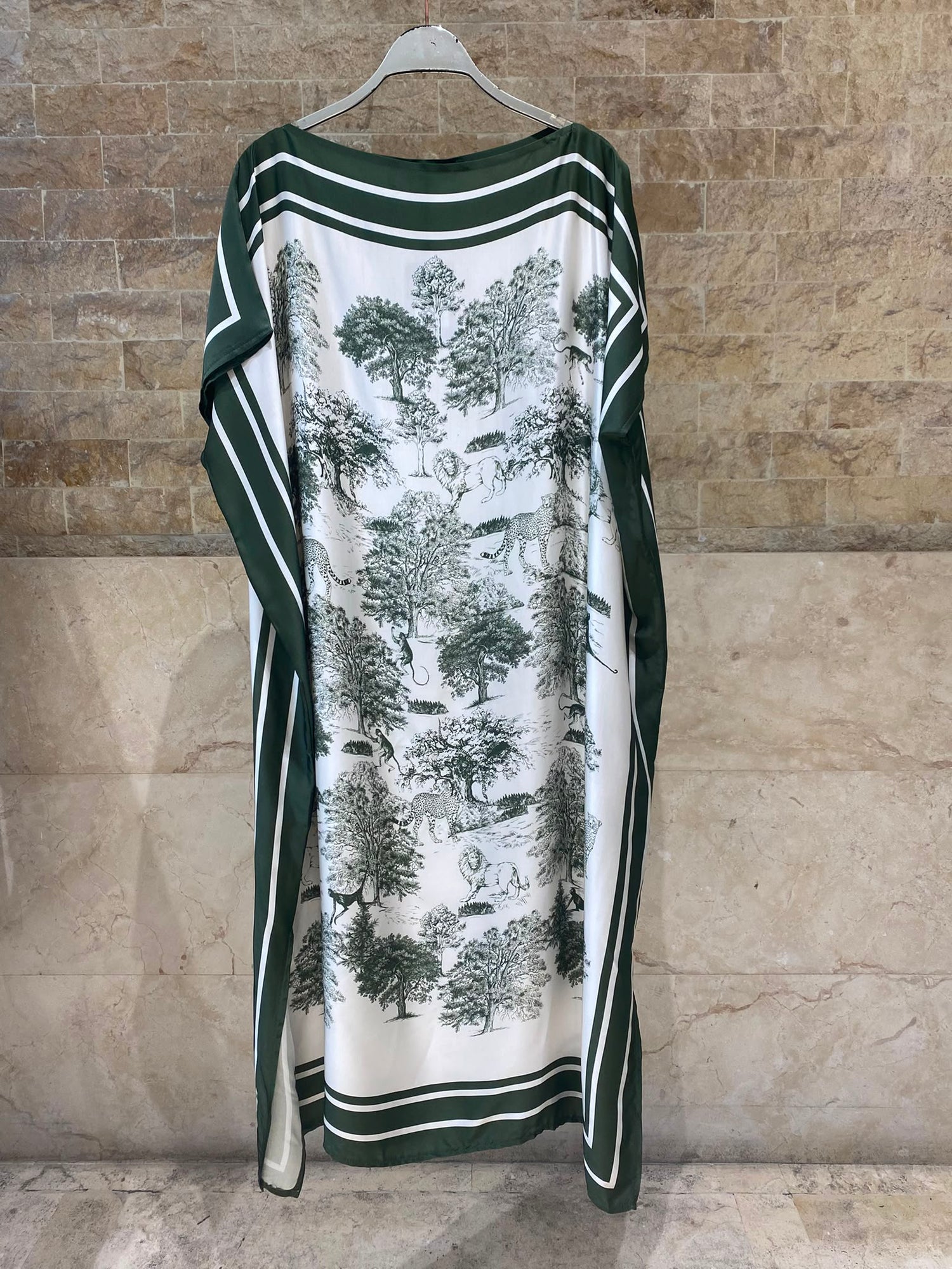 KD7850VS-2 Jungle Inspired Satin Kaftan Dress