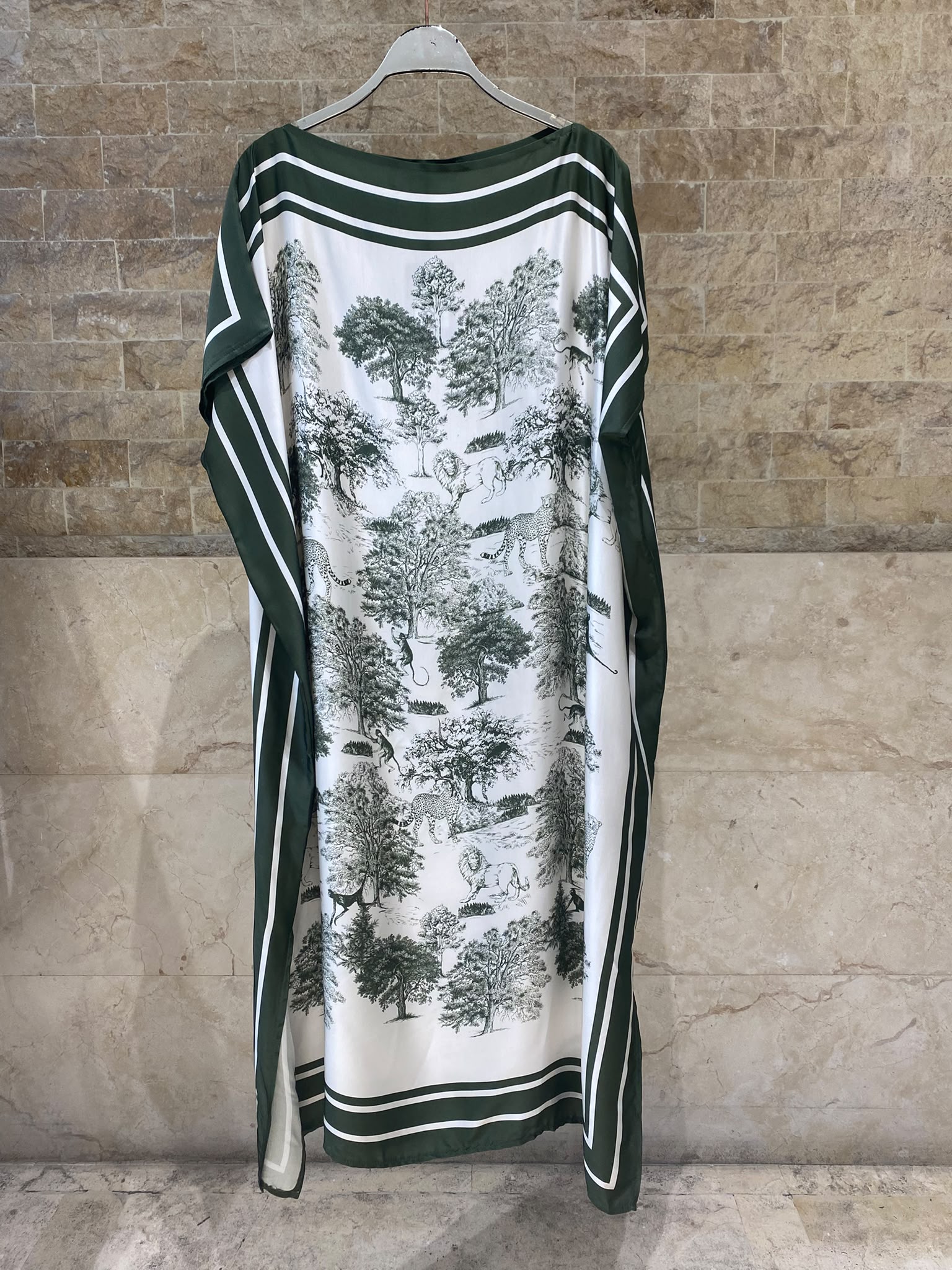 KD7850VS-2 Jungle Inspired Satin Kaftan Dress