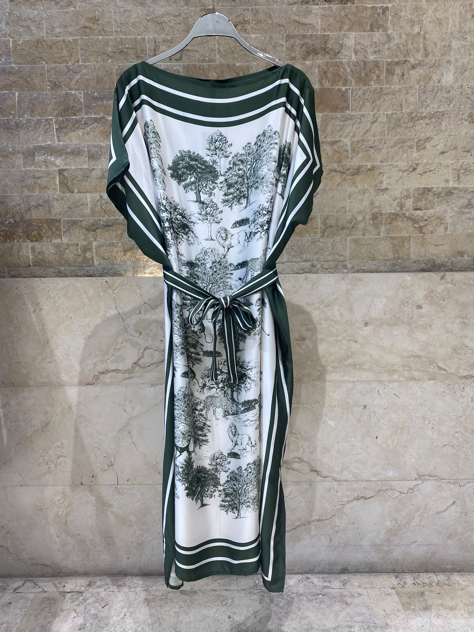 KD7850VS-2 Jungle Inspired Satin Kaftan Dress