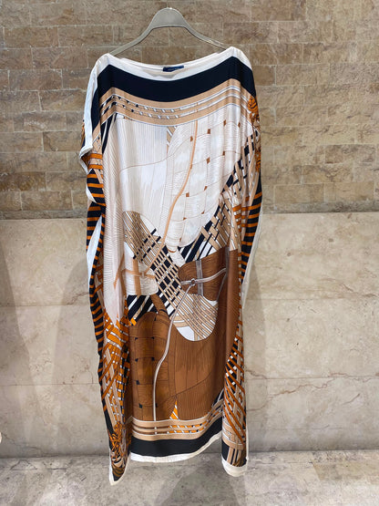 KD7850VS Equestrian Inspired Print Satin Kaftan Dress