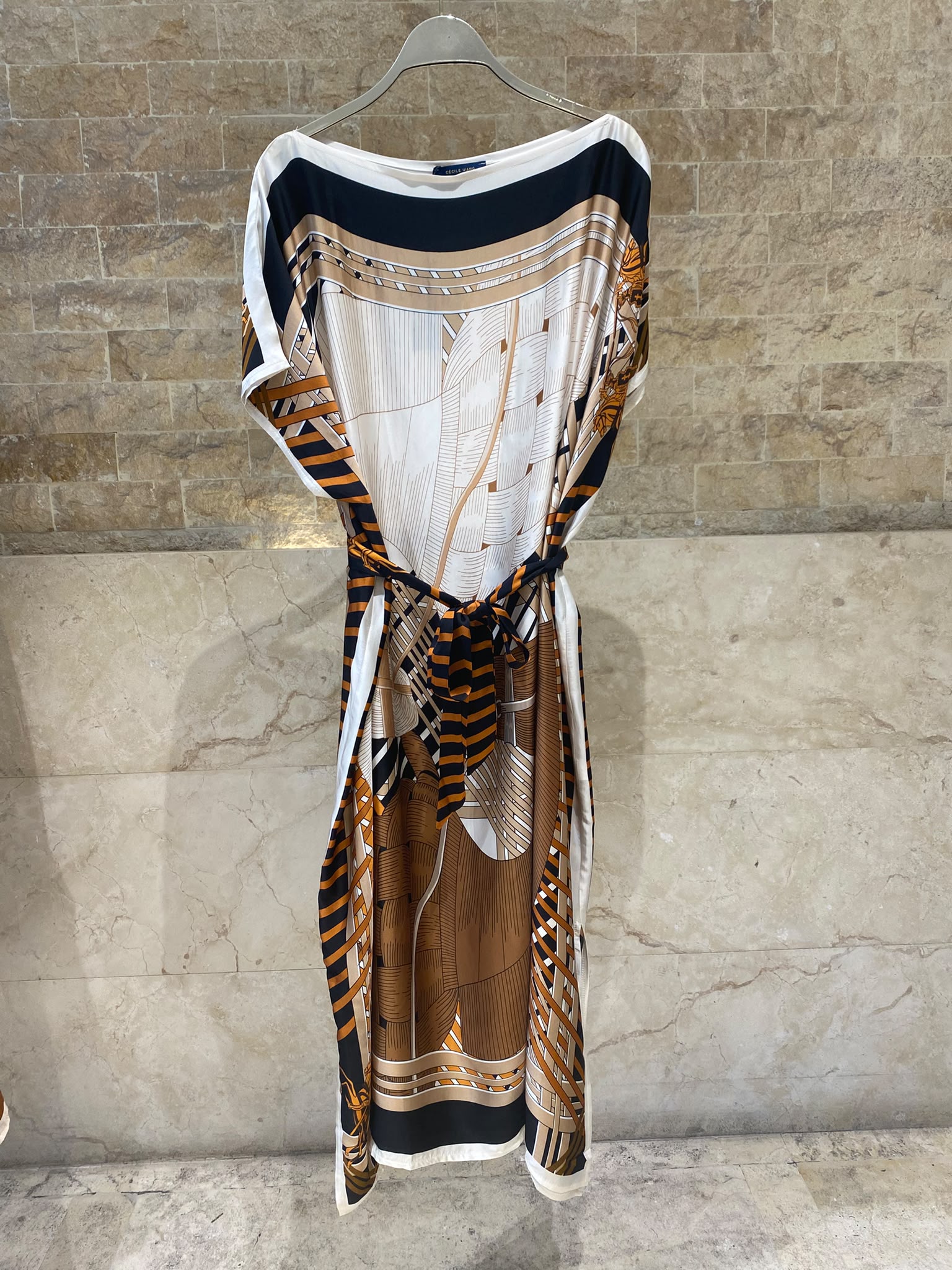 KD7850VS Equestrian Inspired Print Satin Kaftan Dress