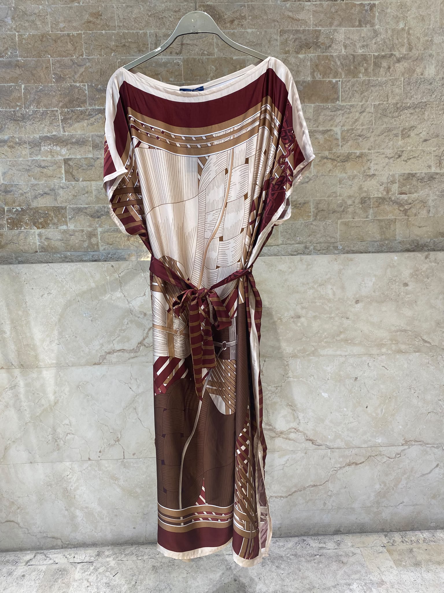 KD7850VS Equestrian Inspired Print Satin Kaftan Dress