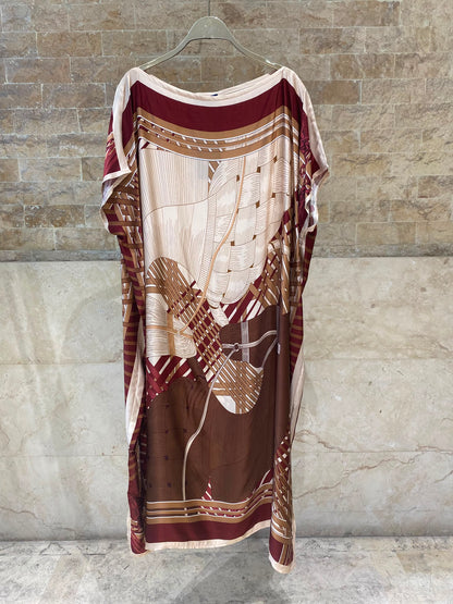 KD7850VS Equestrian Inspired Print Satin Kaftan Dress
