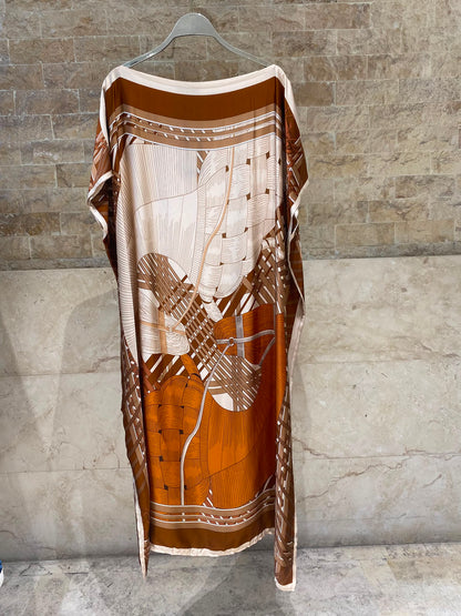 KD7850VS Equestrian Inspired Print Satin Kaftan Dress