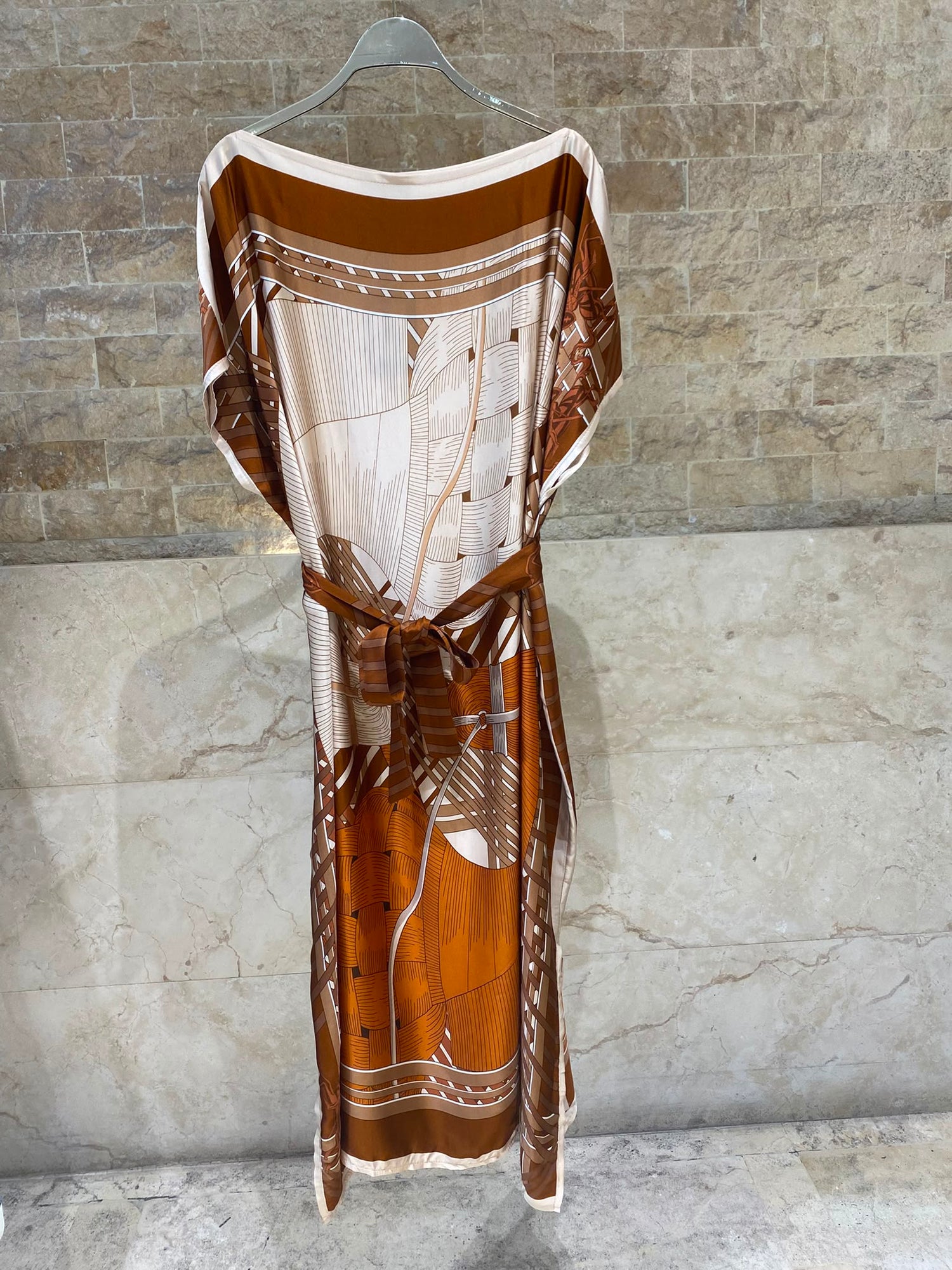 KD7850VS Equestrian Inspired Print Satin Kaftan Dress