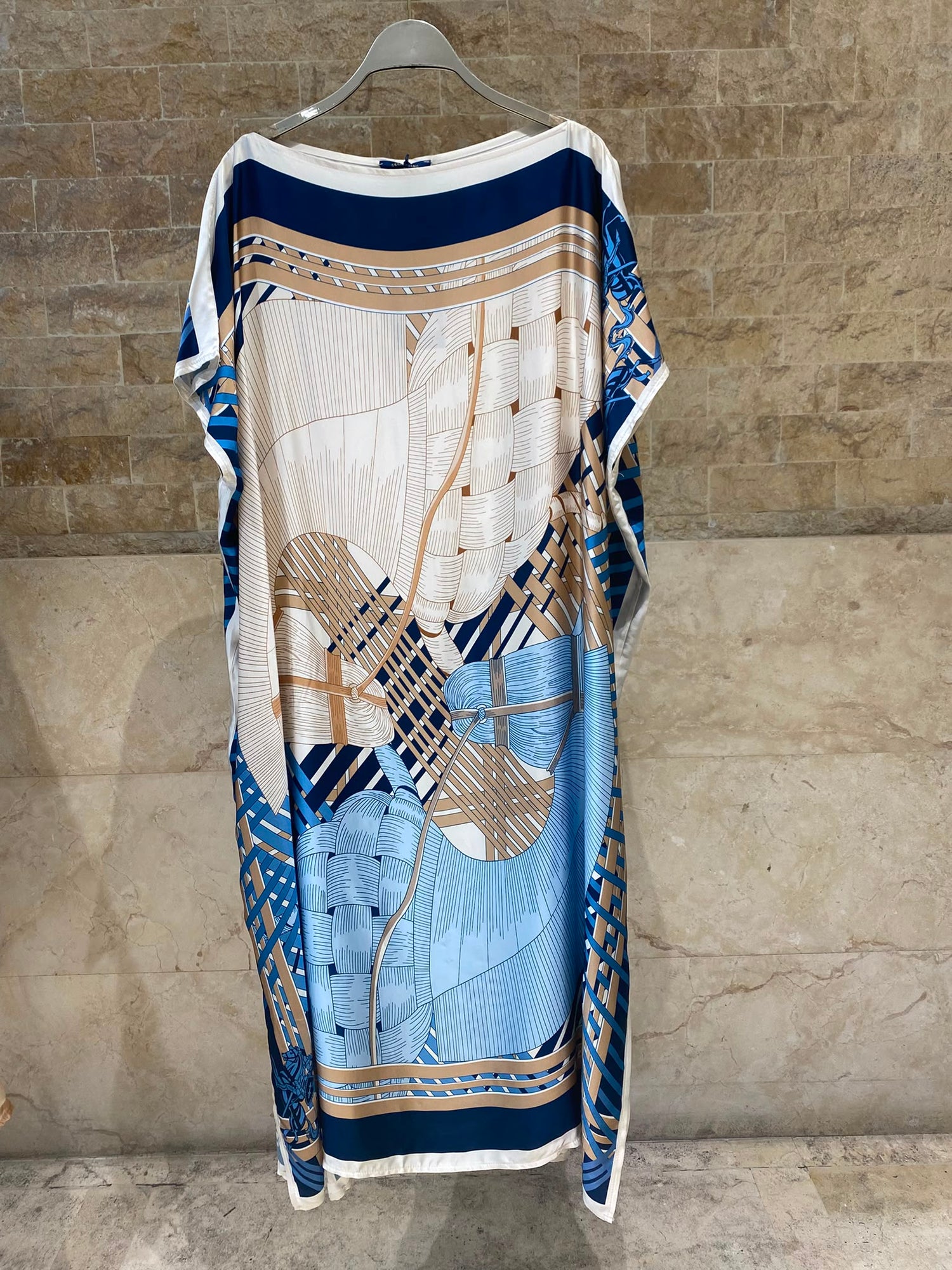 KD7850VS Equestrian Inspired Print Satin Kaftan Dress