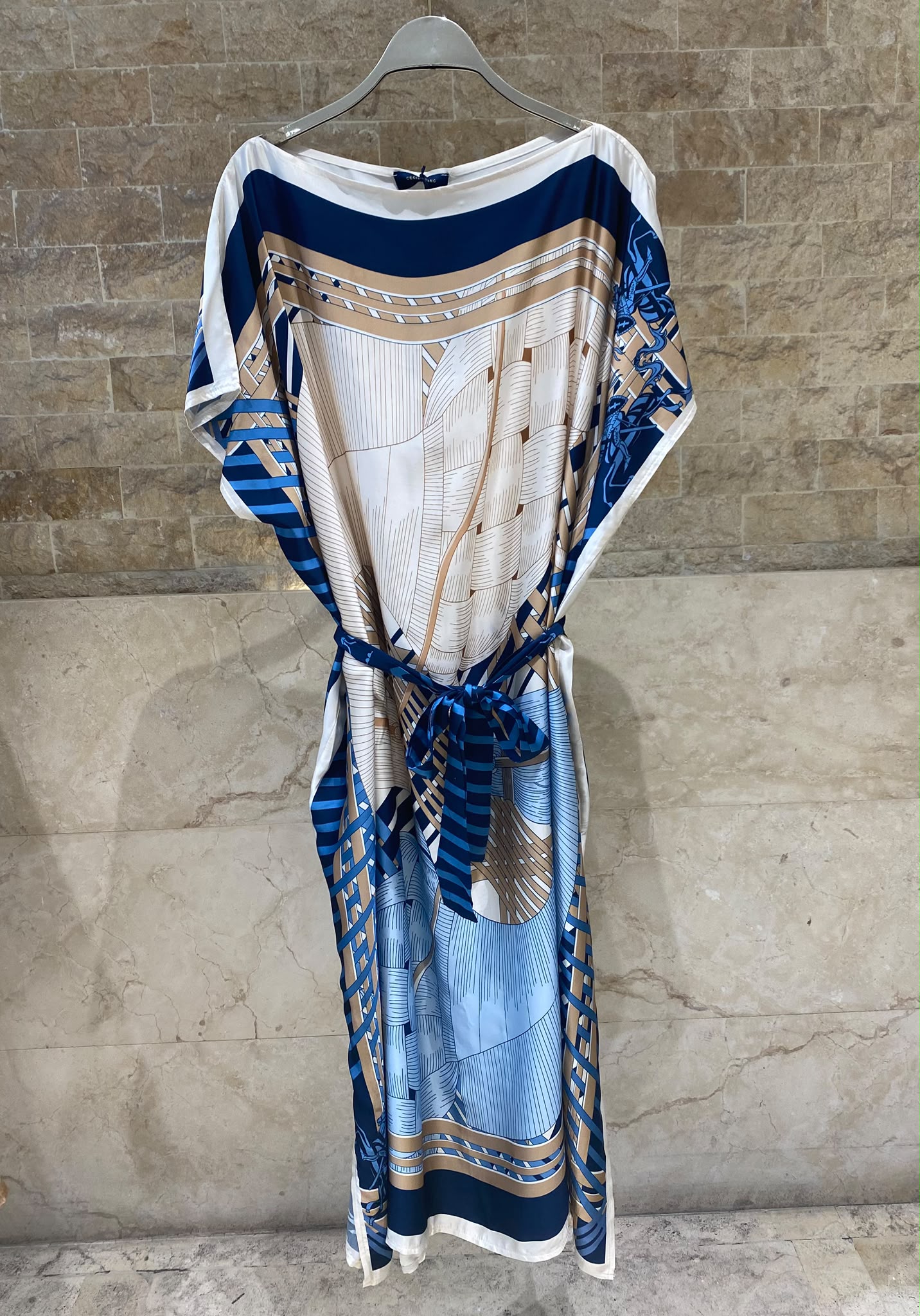 KD7850VS Equestrian Inspired Print Satin Kaftan Dress