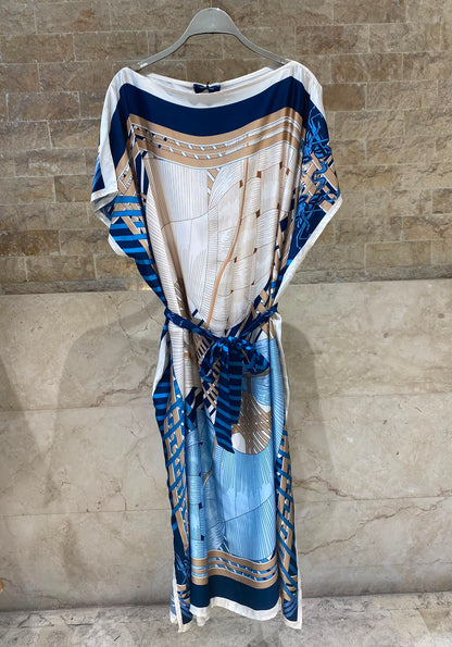 KD7850VS Equestrian Inspired Print Satin Kaftan Dress