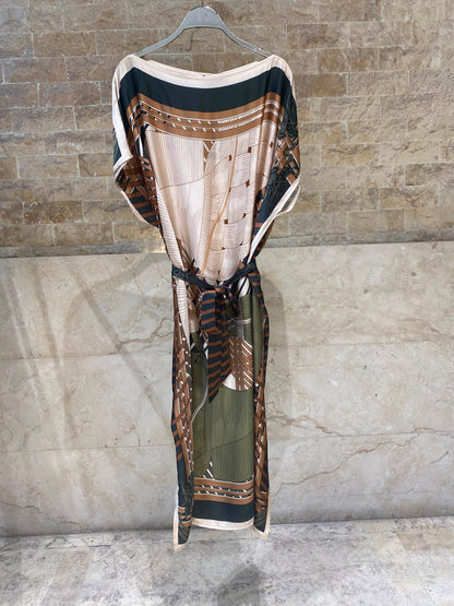KD7850VS Equestrian Inspired Print Satin Kaftan Dress