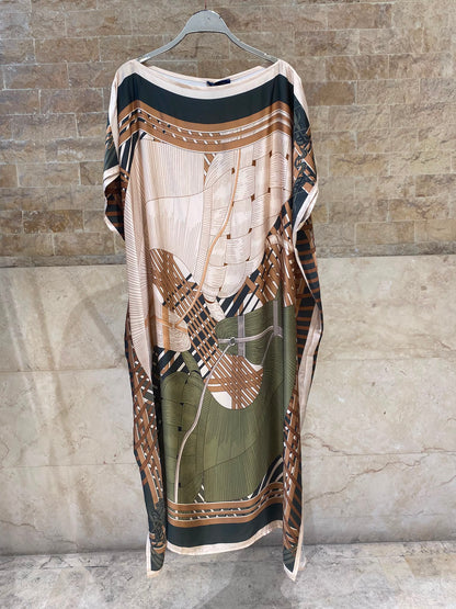 KD7850VS Equestrian Inspired Print Satin Kaftan Dress
