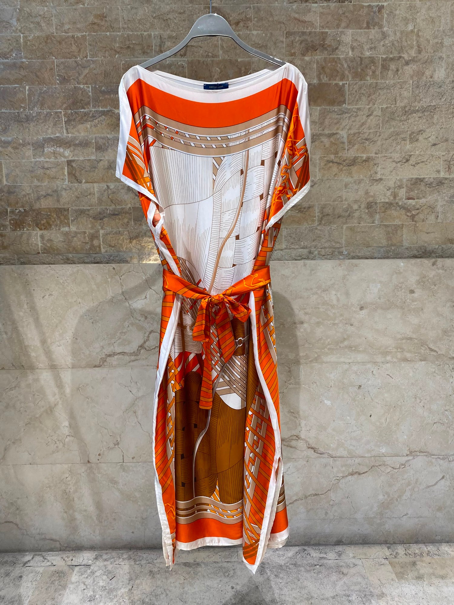 KD7850VS Equestrian Inspired Print Satin Kaftan Dress