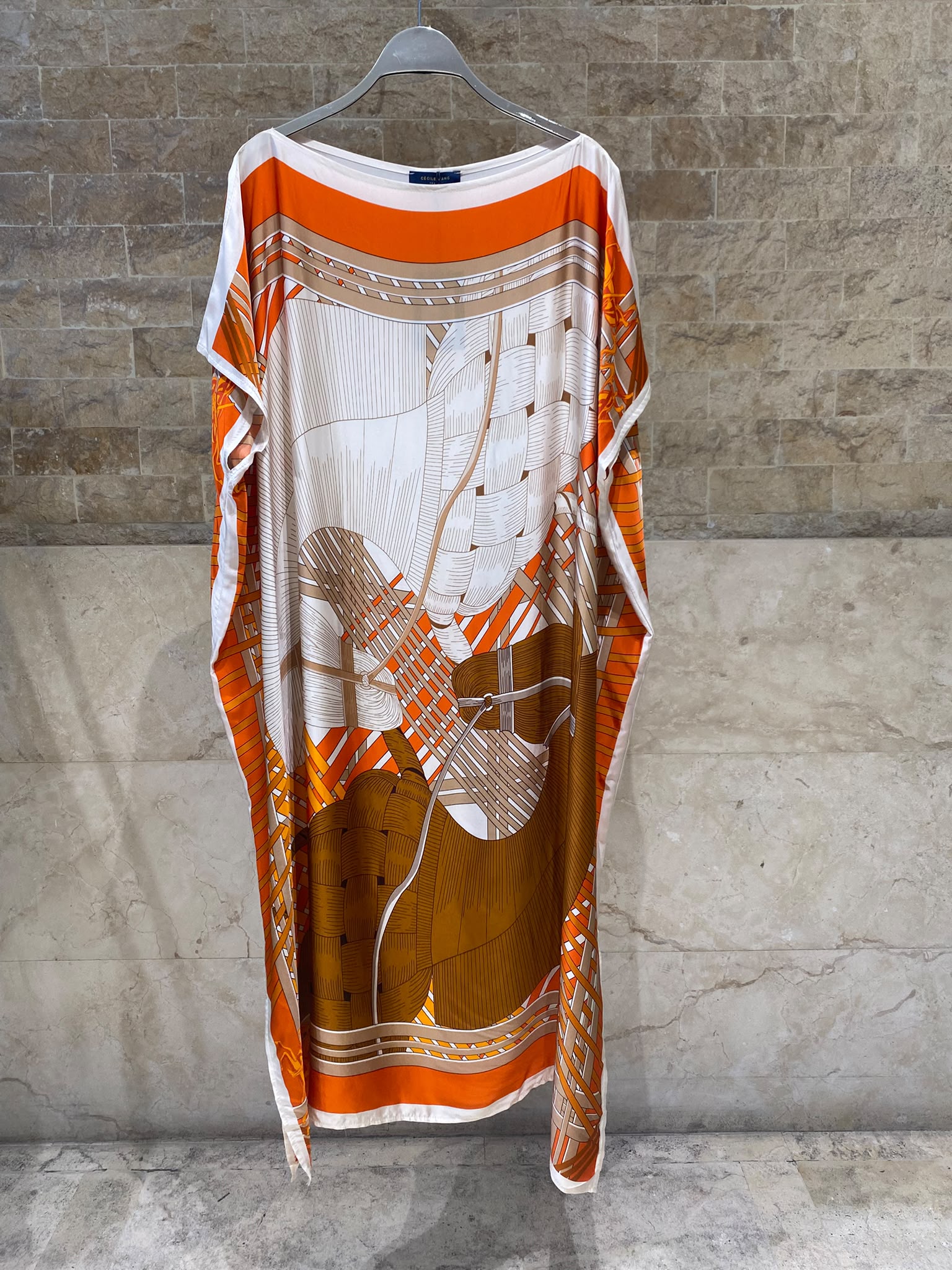KD7850VS Equestrian Inspired Print Satin Kaftan Dress